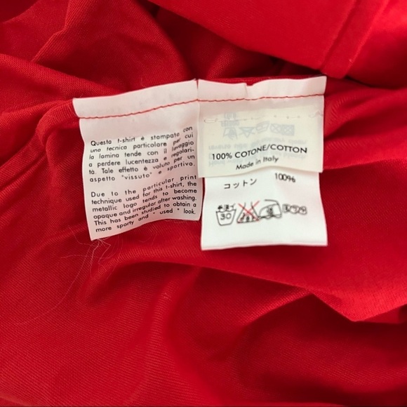 VTG Yves Saint Laurent sz S Red Logo Tee Gold YSL Short Sleeve - Picture 9 of 11